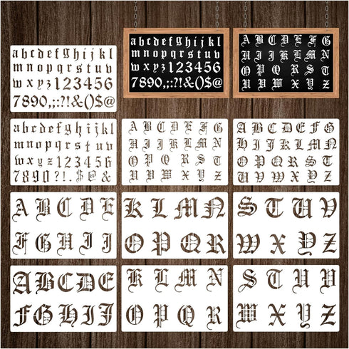 10 Pieces Old English Stencil Template 1 and 2 Inch Reusable Gothic Letter Stencils, Plastic Numbers Stencils, Gothic Font Stencils for Notebook J...