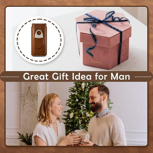 Cigar Case Travel - Cigar Humidor Accessories - Cigar Box with Cutter SEEJI Gift for Men (Brown)...