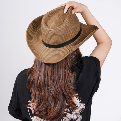 Unisex Straw Cowboy Hats for Women and Men Western Beach Cowboy Sun Hat Wide Brim Cap for Beach, Halloween, Partie...