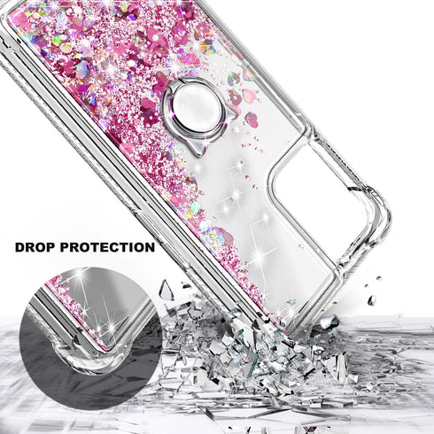 NZND Designed for T-Mobile REVVL 6 PRO 5G Phone Case, REVVL 6X PRO 5G Case, Glitter Floating Liquid Cute Case with Tempered Glass Screen Protector...