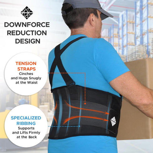 Adjustable Lower Back Support Belt with Suspenders - Heavy Duty Work Brace for Men & Women - Industrial Strength Lumbar Protection for Constructio...