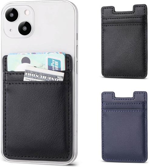 Phone Wallet Stick on,2Pack Phone Card Holder for Back of Phone Case, Leather Credit Card Holder for Cell Phone Sticky Wallet RFID Double Pocket S...