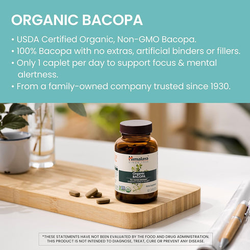 Himalaya Organic Bacopa Monnieri Nootropic Herbal Supplement, Supports Calm, Memory, Cognition, USDA Certified Organic, Non-GMO, 750 mg, 60 Plant-...