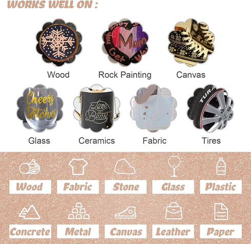 Gold Paint Pens with Silver,Rose Gold, Acrylic paint Pens for Rock Painting, Wood, Fabric, Glass, Canvas, Scrapbooking, Card DIY Metallic Acrylic ...