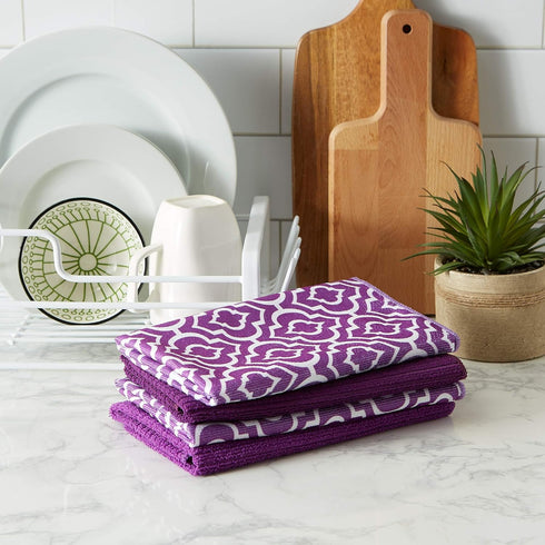 DII Cleaning Collection Multi-Purpose Microfiber, Eggplant Lattice, Dishtowel Set...