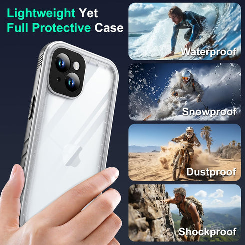SOKUSIN for iPhone 15 Case Waterproof - Shockproof Drop Proof Dustproof Clear Phone Case with Built-in Screen & Camera Protector Full Body Rugged ...