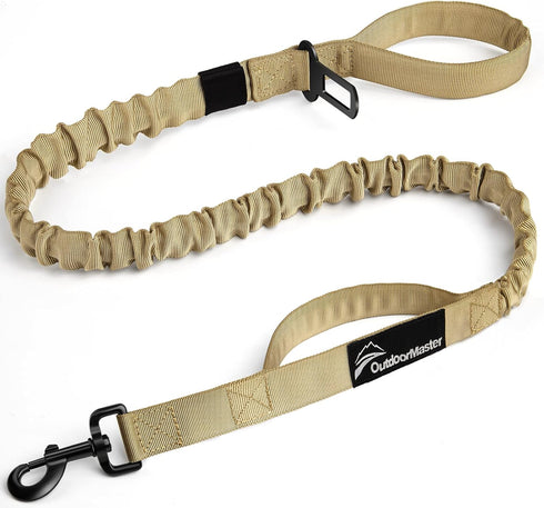 OutdoorMaster Bungee Dog Leash, Heavy Duty Dog Leash with Shock Absorption, 2 Padded Handles Training Leash, Improved Dog Safety and Comfort - Kha...