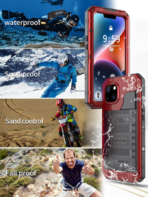Unitedtime for iPhone 14 Case Waterproof with Built-in Screen Protector Full Body Rugged Hard Silicone, Military Grade Shockproof Dustproof Protec...