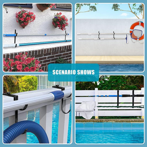 2PCS Adjustable Pool Pole Hangers, Metal Fence Hooks Pool Tool Holder for Telescopic Poles Skimmers Vacuum Hose Nets Brushes Swimming Pool Accesso...