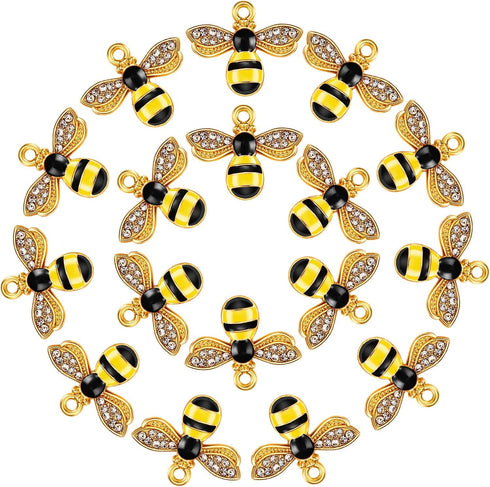 48 Pieces Bee Charms Bee Rhinestone Pendants Honeybee Jewelry Craft Charms with Holes for Jewelry Necklace Earring Bracelet DIY Making Supplies, 1...
