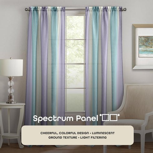 ACHIM Spectrum Rod Pocket Panel Window Curtain - 50 Inch Width, 63 Inch –Length Lilac/Turquoise, Semi-Sheer & Machine Washable Soft Polyester Drap...