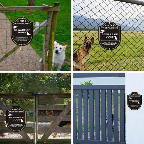 2 Pack Beware of Dog Signs for Fence, 9.6 x 7.7 inches, No Trespassing This Property is Protected by Video Surveillance Sign, Rust-Free/Fade Resis...