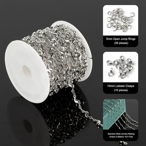 UMAOKANG 16.4 Feet Stainless Steel Jewelry Making Chain, Silver Necklace Bracelet Chain for Women Jewelry DIY Chain Bulks...