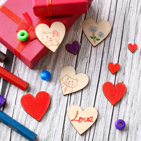 Blulu 500 Pieces Wood Heart Cutouts 0.3 inch/0.4 inch/0.5 inch/ 0.8 inch/1 inch Unfinished Wooden Slices Blank Heart Embellishments Ornaments for ...