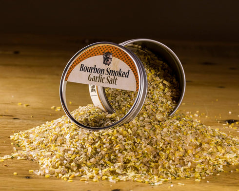 Garlic Salt - Handcrafted Bourbon Smoked Salt Blended with Garlic - 4 Ounce Tin...