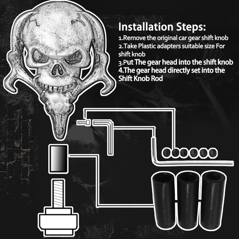 Shift Knob Automatic Skull Shape Universal Gear Knob Replacement with 3 Adapter Silver...