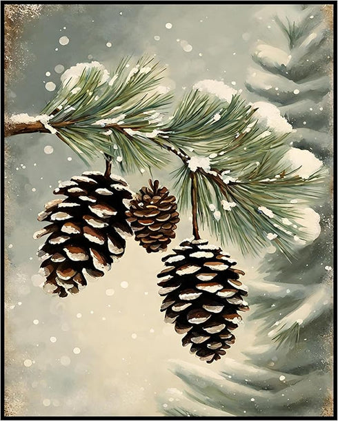 Posterizer 1 pcs-pinecones in snowey winter nature 7-Holiday Poster Collection-Landscape & Nature Art-Living Room Bedroom Decor- unframed wall art...