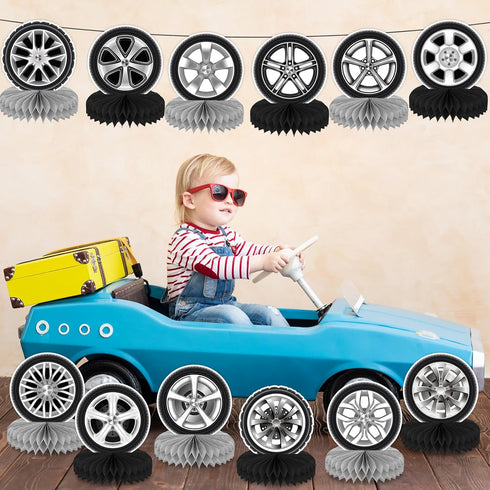 12 Pcs Race Car Centerpieces for Tables, Race Car Party Decorations Hot Wheel Centerpieces for Tables, Double-Sided Racing Party Centerpieces Tabl...