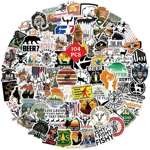 Go Hunting Stickers 104PCS Outdoor Adventure Wildness Waterproof Vinyl Decals Water Bottle Labels for Boys for Computer Cups Bike Motorcycle Helme...