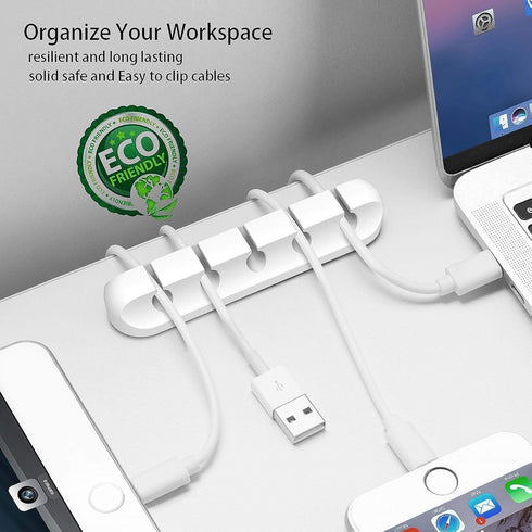 Cord Organizer Cable Management for Desk - 5 Packs White Clips and Cord Keeper, The White Self-Adhesive Holder are Easy to Apply and Stops Wire Ge...