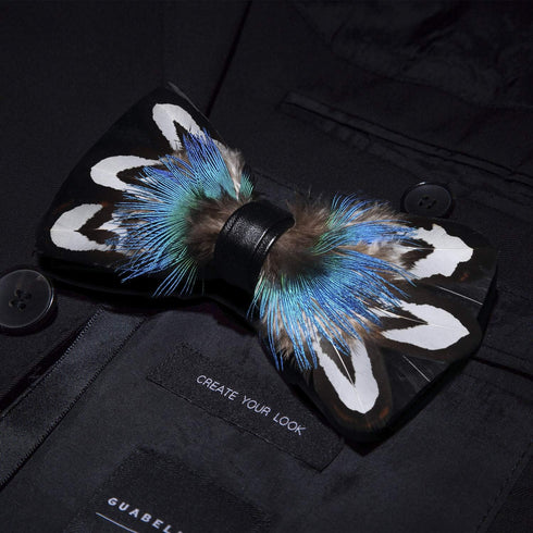 RBOCOTT Handmade Feather Pre-tied Bow tie and Brooch Sets for Men...