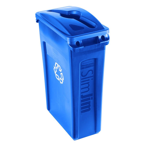 Rubbermaid Commercial Products Slim Jim Trash Can Lid Blue Waste Lid for Paper/Bottle/Can Compatible with Slim Jim 23 Gallon Recycling Container...