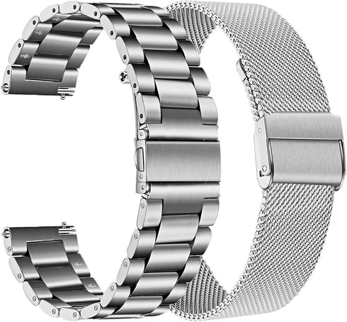 TRUMiRR Silver Band Sets for Fossil Women's Gen 5 Carlyle/Garrett/Julianna Smart Watch, 22mm Solid Stainless Steel Metal + Mesh Watchband Quick Re...