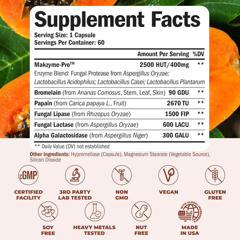 Digestive Enzymes - Probiotic Multi Enzyme (Enzimas Digestivas) - Digestive Supplements with Unique Makzyme-Pro Formula - Advanced Enzymes for Dig...