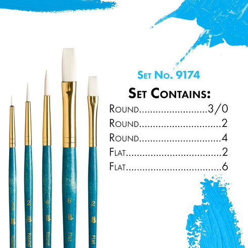 Princeton Art & Brush Princeton Real Value, Series 9100, Paint Brush Sets for Acrylic, Oil & Watercolor Painting, Syn White Taklon (Rnd 3/0, 2, 4,...