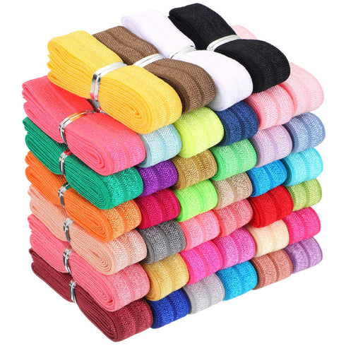 WILLBOND 40 Yards Fold over Elastic Solid Color Trim Elastic 40 Colors Ribbon Sewing Stretch Ribbon Band for Hair Bow DIY Craft Hair Ties Headband...
