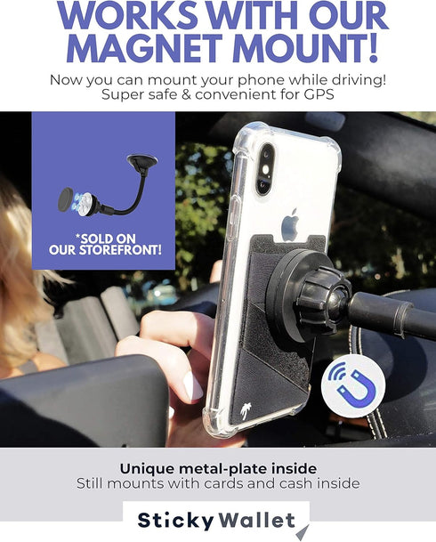 LIFESTYLE DESIGNS The StickyWallet – Premium Spandex Stick-on Phone Wallet Card Holder for any Case – Unique Double Pocket Design + Finger Strap (...