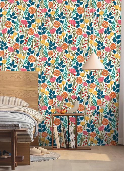 HAOKHOME 93386-4 Peel and Stick Wallpaper Floral Removable Stick on Contact Paper for Bathroom White/Orange/Green 17.7in x 9.8ft...