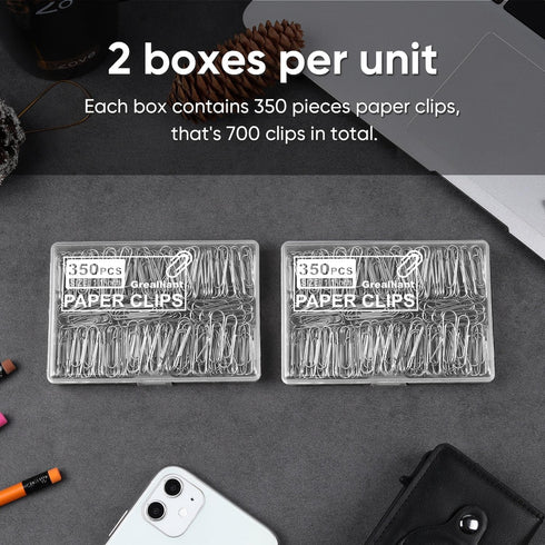 700 PCS Paper Clips, Small Paper Clips for Paperwork, 2 Boxes of 350 PCS Each, Sturdy and Upgraded Plastic Boxes Well Packed, Easy to Use in Offic...