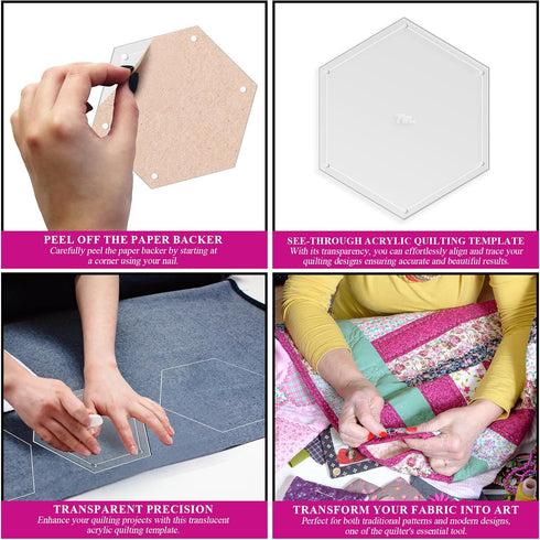 Hexagon Quilting Template Set - 7" with 1/4" Seam Allowance - Durable Acrylic Templates for Quilting, Patchwork, Crafting, & Sewing Projects - Cle...