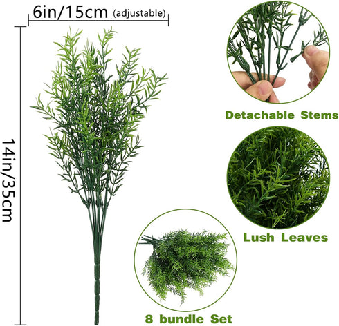 Artificial Plants Flowers Grass Shrubs 8 Pack No Fade Faux Plastic Flowers Outdoor for Farmhouse Garden Porch Patio Indoor Wedding Decoration Gree...