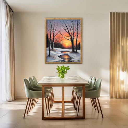 Posterizer 1 pcs-beautiful scenary of snowy winter in oil painting style-5-Landscape & Nature Art-GIft for Men Women Teens-Dining Room Decor- unfr...