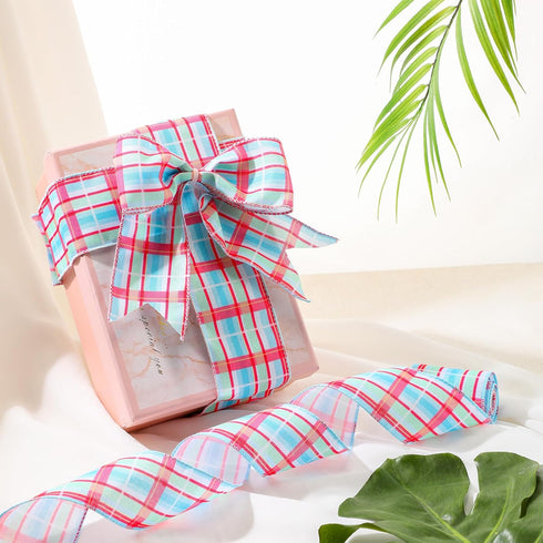 Ceenna 4 Rolls of 20 Yards Summer Ribbon 2.5 Inch Wide Wired Ribbon Flip Flops Surfboards Hibiscus Tropical Leaves Print for DIY Craft Wreath Part...