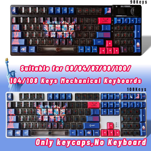 American USA Clear Keycaps for Cherry Profile MX Switches Black Red Blue Custom Mechanical Gaming Keyboard, PBT RGB Shine Through Key Caps Set Ful...