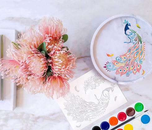 GSS Designs Peacock Stencil - Reusable Large Stencils for Painting on Wood Wall Canvas Fabric Furniture Crafts 12''x16'' - Peacock Feather Stencil...