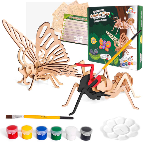 CoolToys Intrepid Insects Paint n' Play 3D Model and Craft Kit - Educational and Fun 3D Wooden Models Building and Painting Set for Kids Ages 6+ -...