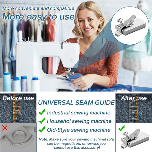 Magnetic Seam Guide for Sewing Machine, Magnetic Sewing Guide with Clip, Multifunctional Ruler, Hemmer Guide, Seam Guide, Hem Guide for Walking Fo...