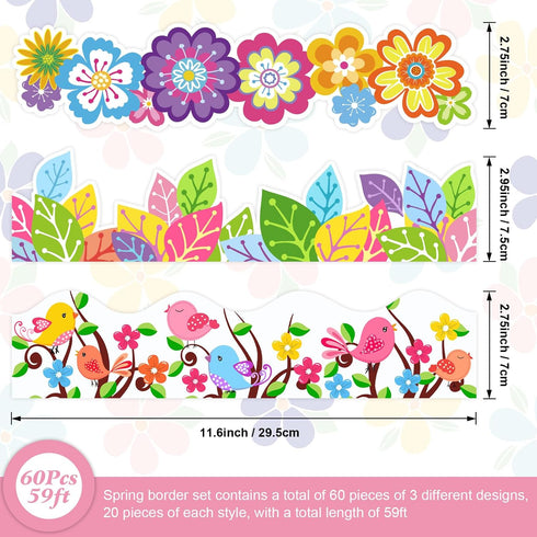 Spring Bulletin Board Border,Spring Borders for Bulletin Board Decorations,Spring Bulletin Board Decorations for Classroom with 200 Glue Point Dot...