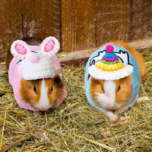 10 Pcs Guinea Pig Stuff Includes 5 Cute Mini Hats Cozy Hand Knitted Hat with Adjustable Strap and 5 Guinea Pig Clothes Small Animal Vest Sweater f...