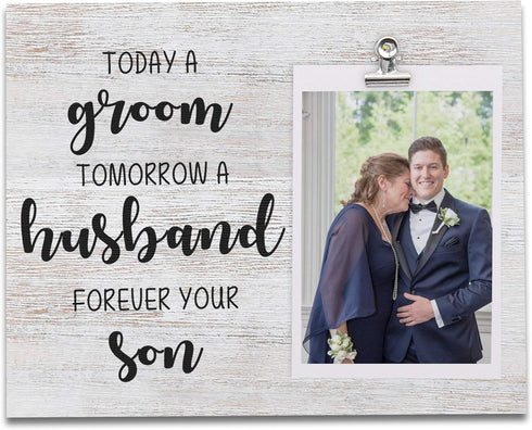 Mother of the Groom Gifts, Wood Picture Frame Holds 4 X 6 Photo, Father of The Groom Gift, Wedding Gift for Parents from Groom, Today a Groom, Tom...
