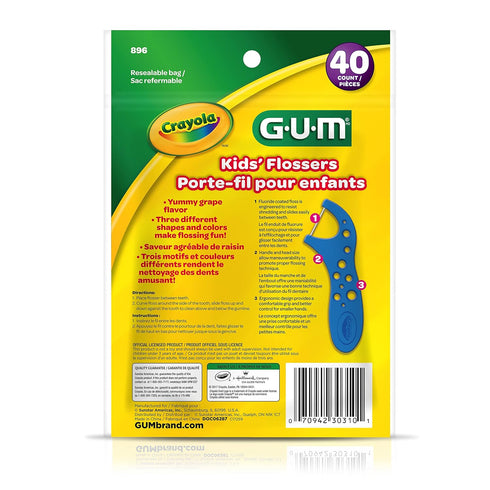 GUM Crayola Kids Flossers with Fluoride - Designed for Little Hands - Fun Grape Flavor - Easy to Use Kids Floss Picks for Children Ages 3+, 40ct (...