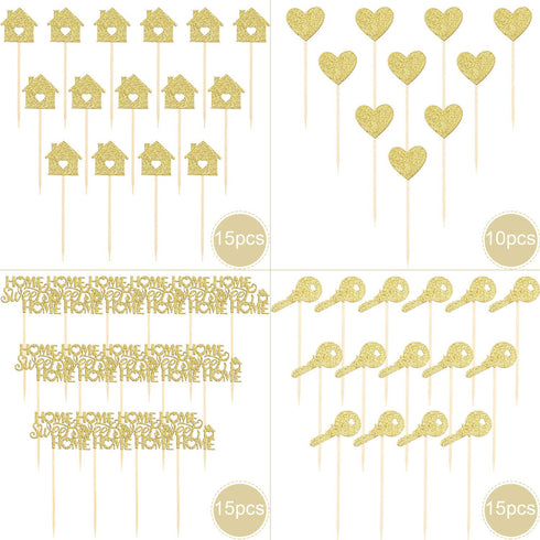Zonon 55 Piece Home Sweet Home New House Welcome Party Cupcake Topper - Gold Glitter, Housewarming...