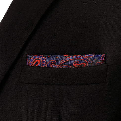 S&W SHLAX&WING Paisley Mens Tie Blue Red Matching Pocket Square Only...