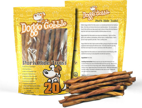 Doggo Gobble Porkhide 5-inch Twist Sticks - 20 Pack...