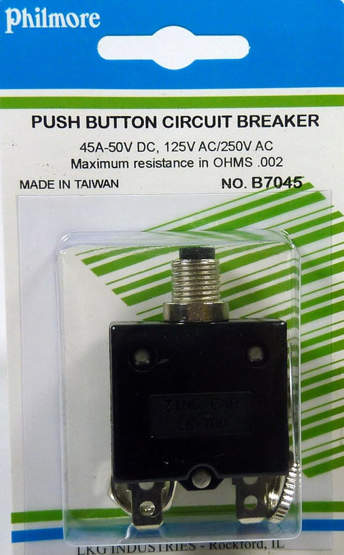 Philmore 45 Amp Push Button Manual Reset Thermal Circuit Breaker 50V DC, 250V AC...