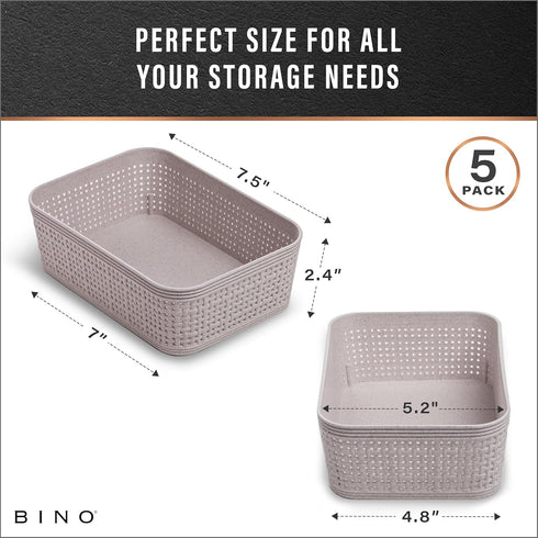 BINO | Woven Plastic Basket | XS (Natural Grey), 5-Pack | THE JUTE COLLECTION | Home Organization, Space - Saving Storage, Stylish Design | Jute B...